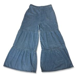 EVSIE Tiered Flare Bell Bottom Chambray Jeans